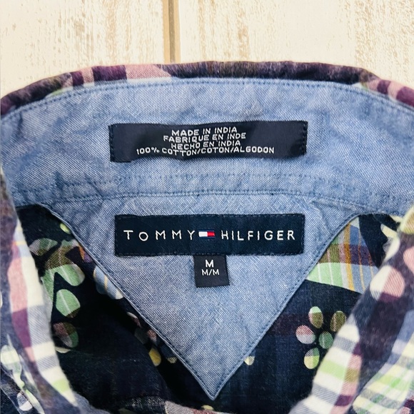 Tommy Hilfiger Men’s Cotton Short Sleeve Plaid Floral Shirt - Picture 9 of 13